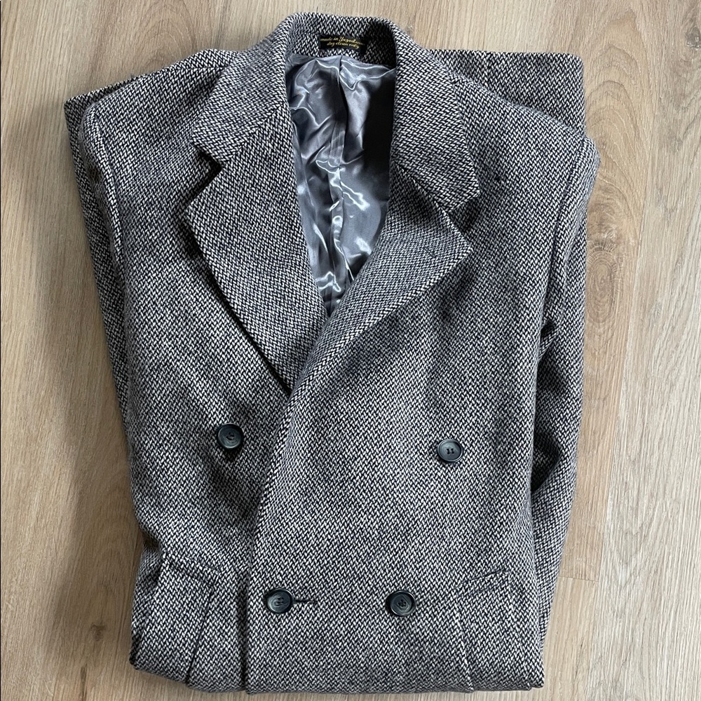 Christian Aujard 100% Wool Classic Herringbone Gray Double-Breasted Blazer